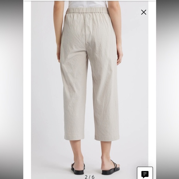 Eileen Fisher Stretch Organic Cotton Crop Pants Wide Leg Large Greige Chalk - Picture 5 of 15